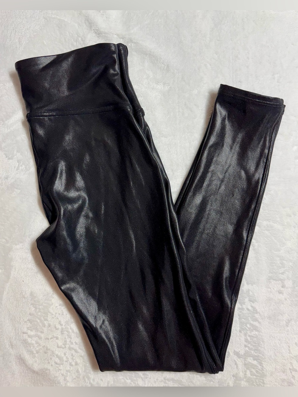 SPANX Women's Black Faux Leather Ankle Leggings High Rise